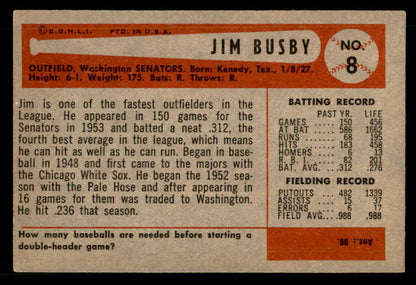 1954 Bowman Baseball #008 Jim Busby Senators EX-MT 557386