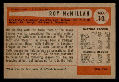 1954 Bowman Baseball #012 Roy McMillan Reds EX-MT 557389