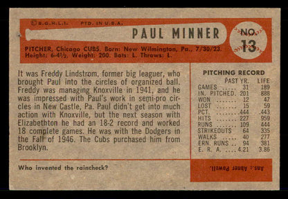 1954 Bowman Baseball #013 Paul Minner Cubs EX-MT 557390