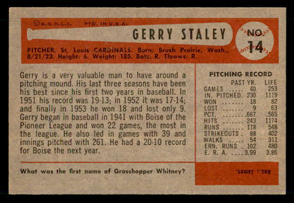 1954 Bowman Baseball #014 Gerald Staley Cardinals EX-MT 557391