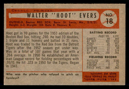 1954 Bowman Baseball #018 Hoot Evers Red Sox EX-MT 557394