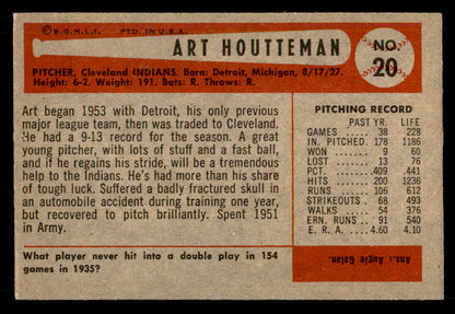1954 Bowman Baseball #020 Art Houtteman Indians EX-MT 557396