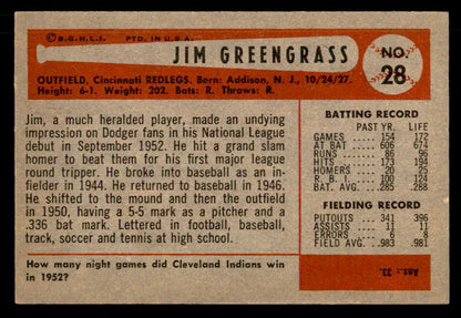 1954 Bowman Baseball #028 Jim Greengrass Reds EX-MT 557401