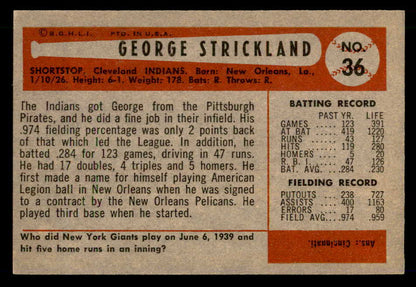 1954 Bowman Baseball #036 George Strickland Indians EX-MT 557406