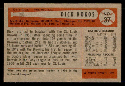 1954 Bowman Baseball #037 Dick Kokos Orioles EX-MT 557407