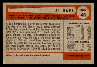 1954 Bowman Baseball #041 Alvin Dark Giants EX-MT 557410