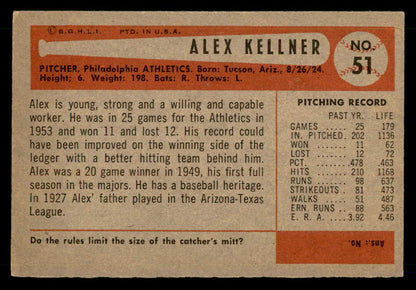 1954 Bowman Baseball #051 Alex Kellner A's EX-MT 557416