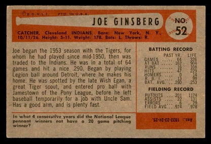 1954 Bowman Baseball #052 Joe Ginsberg Indians EX-MT 557417