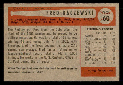 1954 Bowman Baseball #060 Fred Baczewski Reds EX-MT 557422