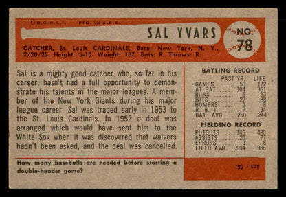 1954 Bowman Baseball #078 Sal Yvars Cardinals EX-MT 557433