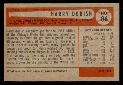 1954 Bowman Baseball #086 Harry Dorish White Sox EX 557438