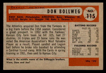 1954 Bowman Baseball #115 Don Bollweg A's EX-MT 557456