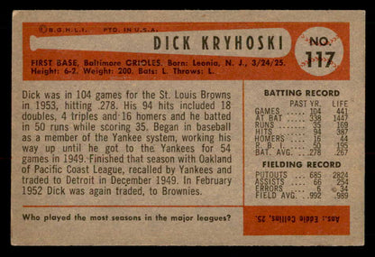 1954 Bowman Baseball #117 Dick Kryhoski Orioles EX-MT 557458
