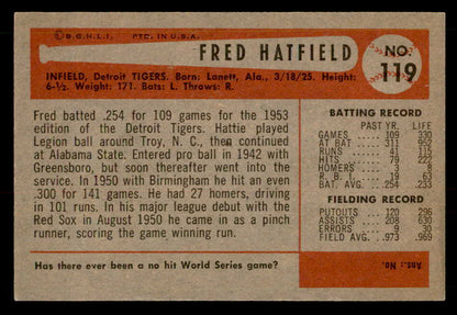 1954 Bowman Baseball #119 Fred Hatfield Tigers EX-MT 557460