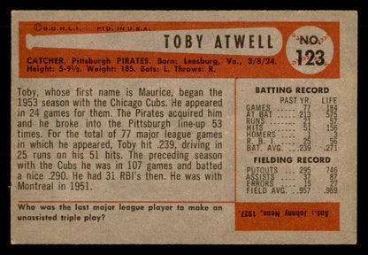 1954 Bowman Baseball #123 Toby Atwell Pirates EX-MT 557463