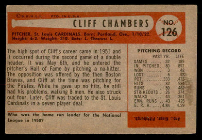 1954 Bowman Baseball #126 Cliff Chambers Cardinals EX-MT 557464
