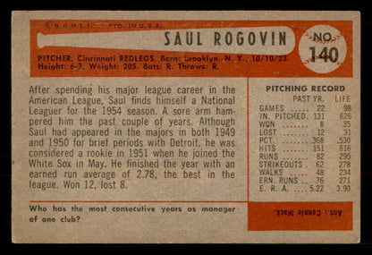 1954 Bowman Baseball #140 Saul Rogovin Reds EX 557474
