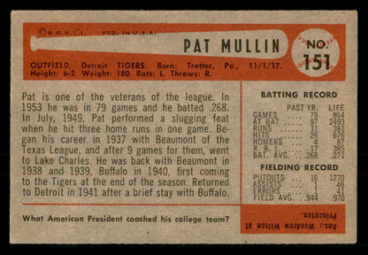 1954 Bowman Baseball #151 Pat Mullin Tigers EX 557482