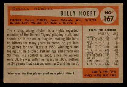 1954 Bowman Baseball #167 Billy Hoeft Tigers EX 557493