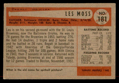 1954 Bowman Baseball #181 Les Moss Orioles EX 557504