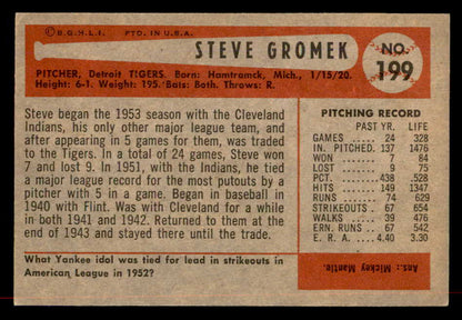 1954 Bowman Baseball #199 Steve Gromek Tigers EX-MT 557518