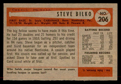 1954 Bowman Baseball #206 Steve Bilko Cardinals EX-MT 557523