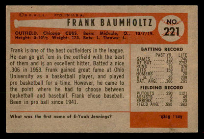1954 Bowman Baseball #221 Frank Baumholtz Cubs EX-MT 557537