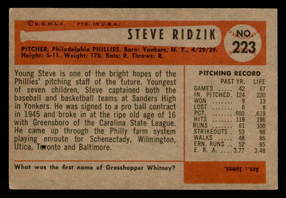 1954 Bowman Baseball #223 Steve Ridzik Phillies EX-MT 557538