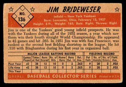 1953 Bowman Color Baseball #136 Jim Brideweser Yankees GD-VG 557540