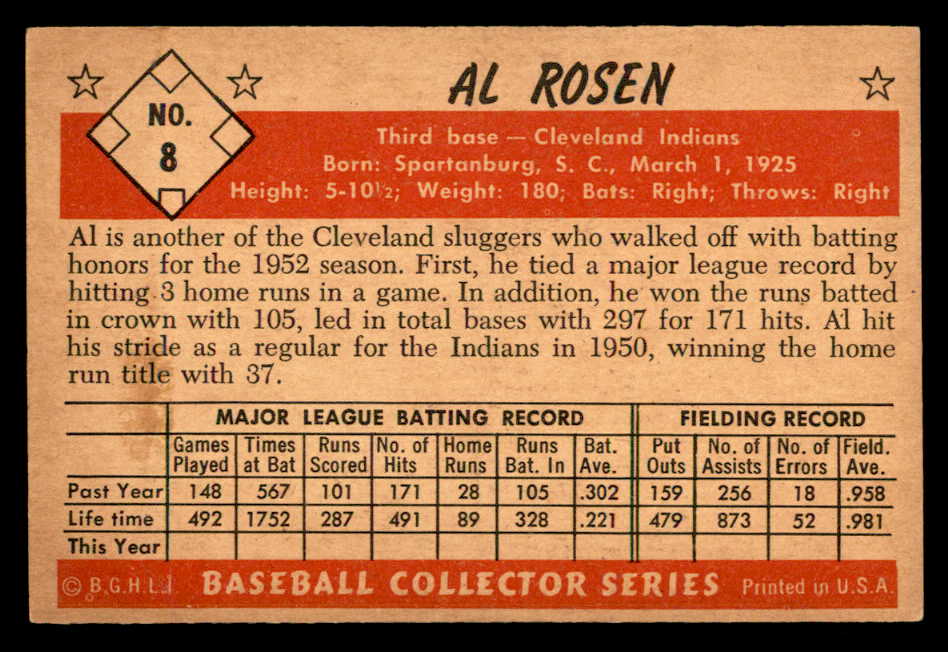 1953 Bowman Color Baseball #008 Al Rosen Indians EX+/EX-MT 557541
