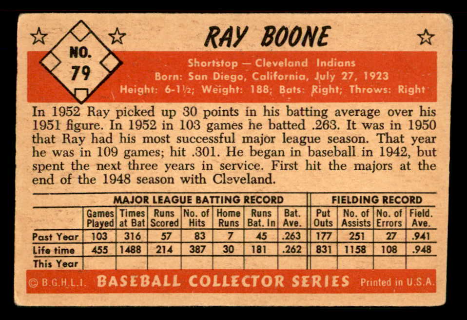 1953 Bowman Color Baseball #079 Ray Boone Indians VG 557543