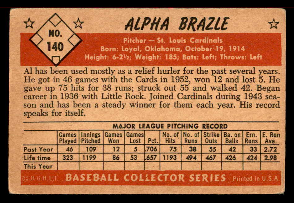 1953 Bowman Color Baseball #140 Al Brazle Cardinals VG 557549