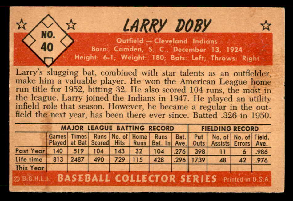 1953 Bowman Color Baseball #040 Larry Doby Indians EX 557550