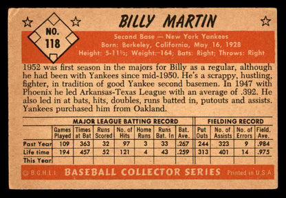 1953 Bowman Color Baseball #118 Billy Martin Yankees VG-EX 557556