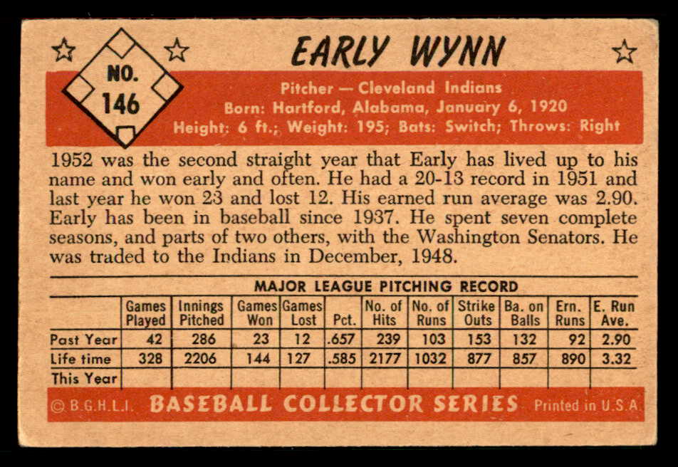 1953 Bowman Color Baseball #146 Early Wynn Indians VG-EX 557557