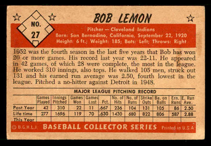 1953 Bowman Black & White Baseball #027 Bob Lemon Indians VG-EX 557560