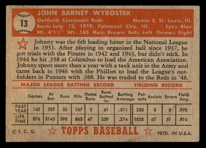 1952 Topps Baseball #013 Johnny Wyrostek Reds VG-EX Red 557575