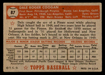 1952 Topps Baseball #087 Dale Coogan Pirates VG-EX 557591