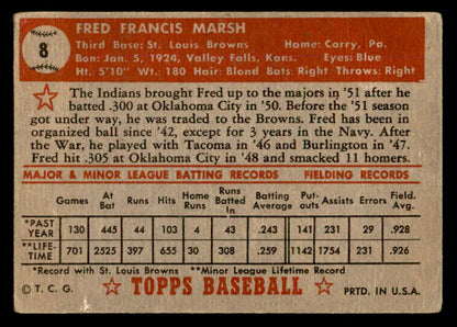 1952 Topps Baseball #008 Fred Marsh Browns VG-EX Red 557600