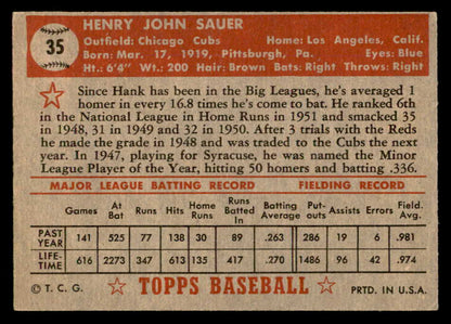 1952 Topps Baseball #035 Hank Sauer Cubs VG-EX Red 557601