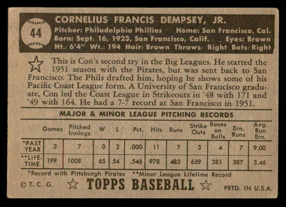 1952 Topps Baseball #044 Con Dempsey Phillies VG Black 557606
