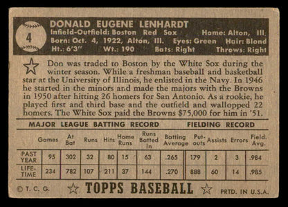 1952 Topps Baseball #004 Don Lenhardt Red Sox VG Black 557609