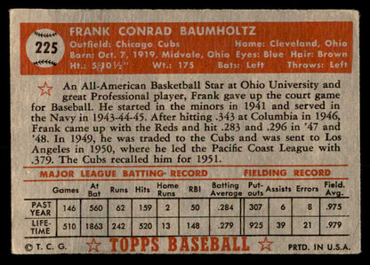 1952 Topps Baseball #225 Frank Baumholtz Cubs VG 557613