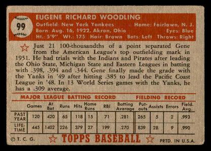 1952 Topps Baseball #099 Gene Woodling Yankees VG 557619