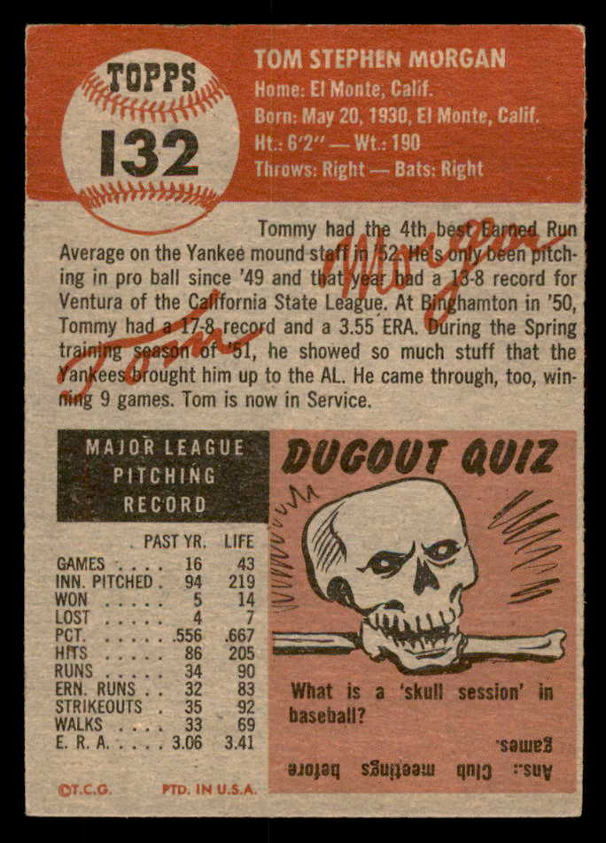 1953 Topps Baseball #132 Tom Morgan Yankees EX-MT 557631