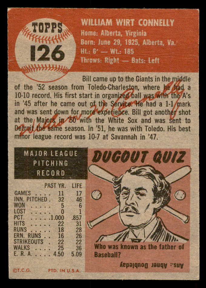 1953 Topps Baseball #126 Bill Connelly Giants EX-MT 557638