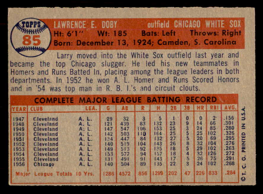 1957 Topps Baseball #085 Larry Doby White Sox EX-MT 557655