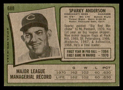 1971 Topps Baseball #688 Sparky Anderson Reds EX 557658