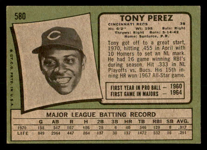 1971 Topps Baseball #580 Tony Perez Reds EX 557659