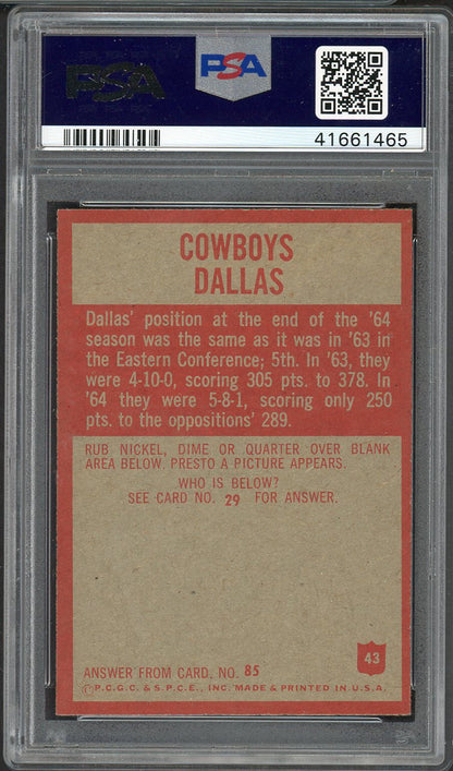 1965 Philadelphia # 43 Dallas Cowboys Team PSA 8 NM/MT 557778